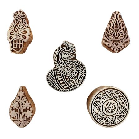 Set of 5 Piece New Mix Wooden Printing Blocks